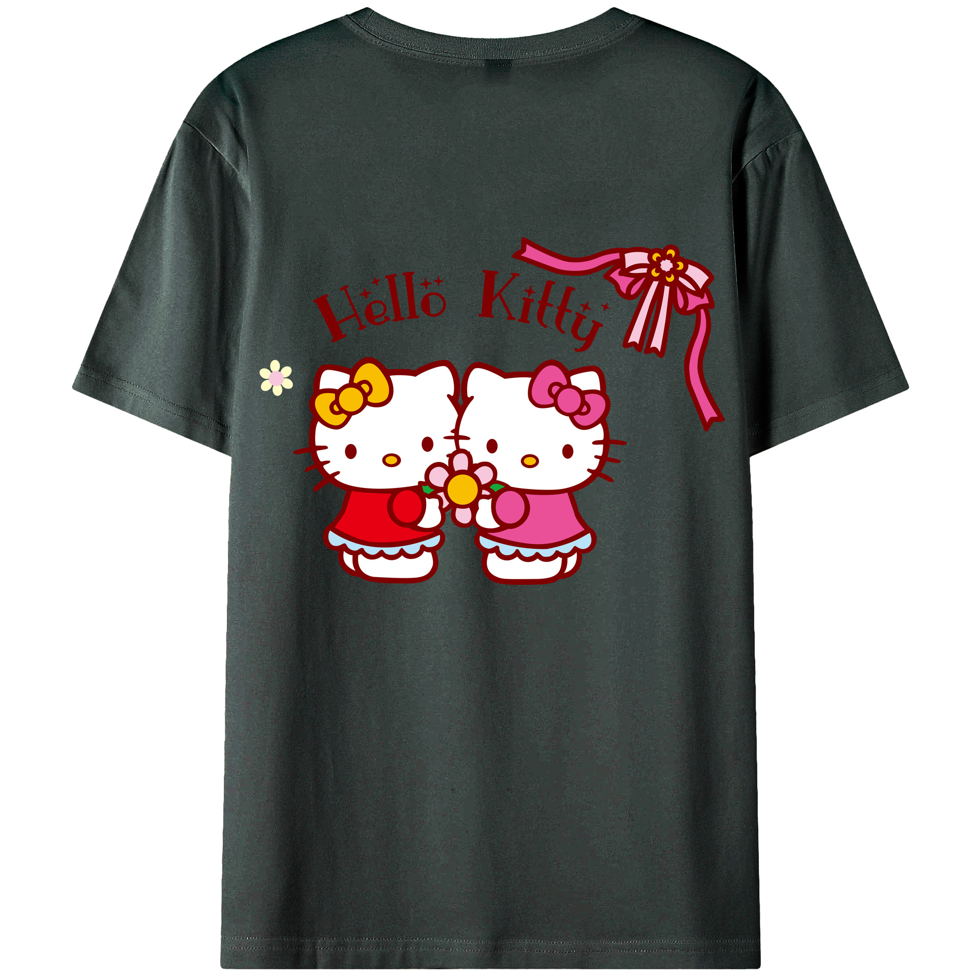（画像用） Hello Kitty ハローキティ 綿100％ メンズ半袖Tシャツ（バックプリント） 通気性
